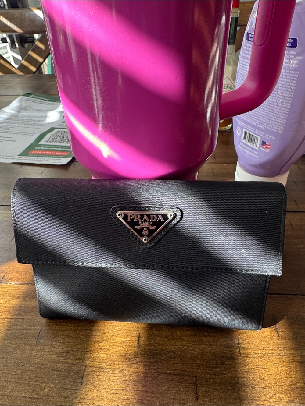 Prada Black Nylon Clutch with Silver Triangle Logo